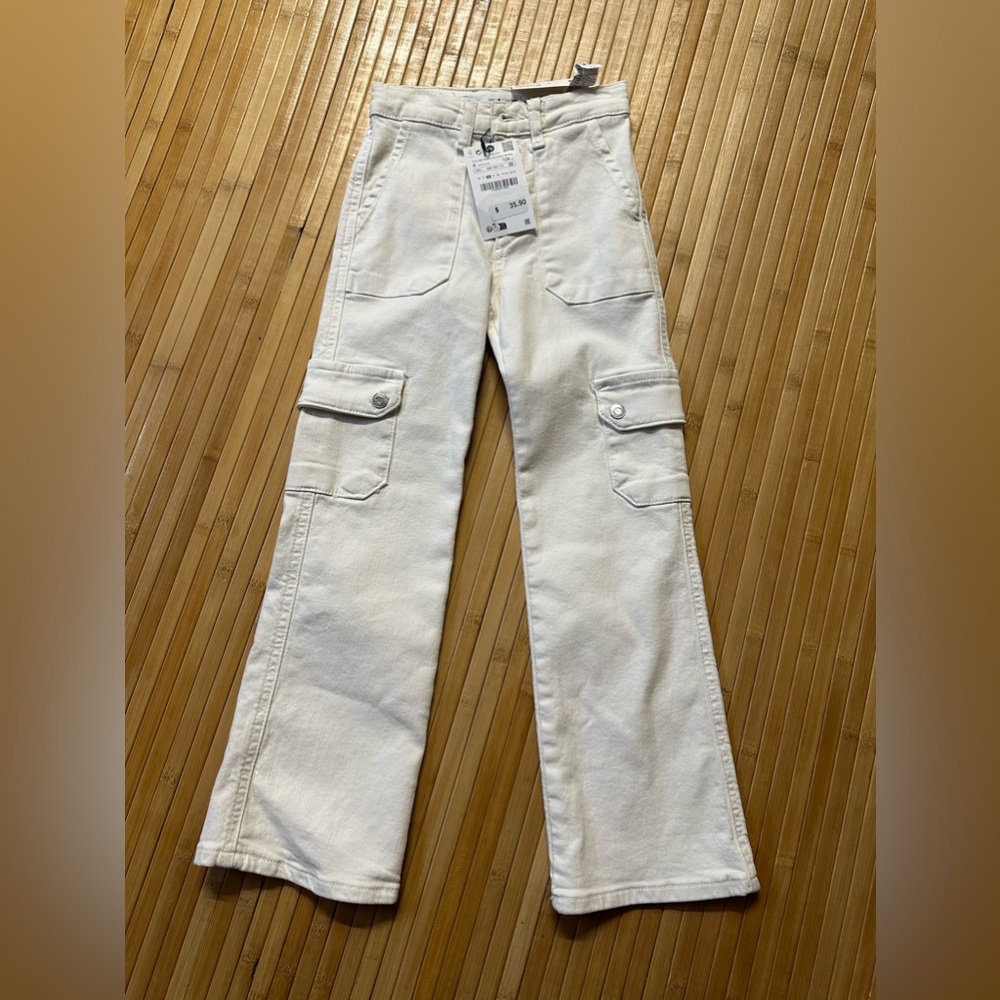 NWT- Zara Kids Girl Cargo Stretch White Jeans 8